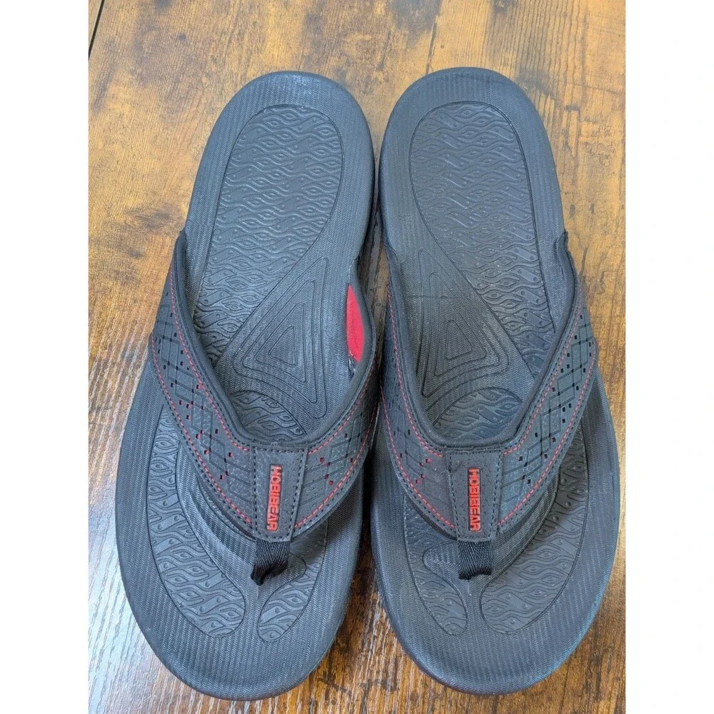 Hobibear Mens Size 10 Black Red Thong Slide On Cushioned Flip Flop Sandal Shoes